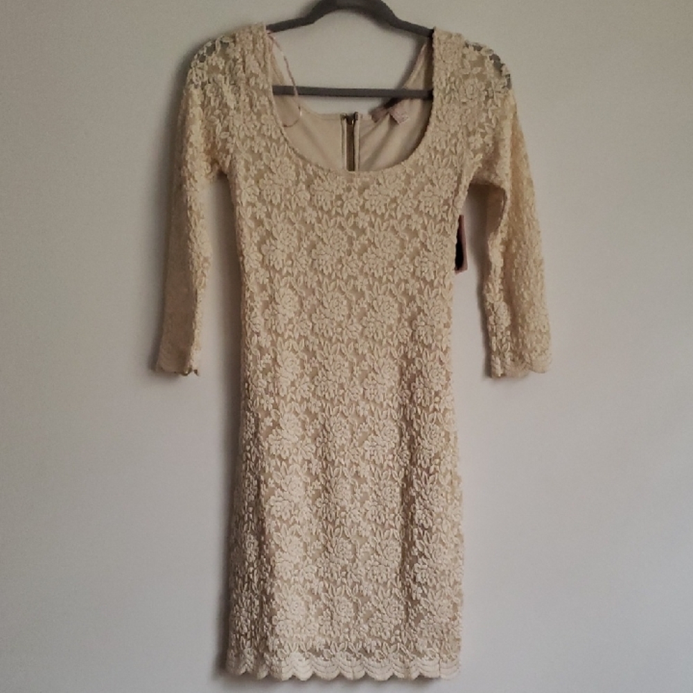 Elegant Cream Lace Dress, Small